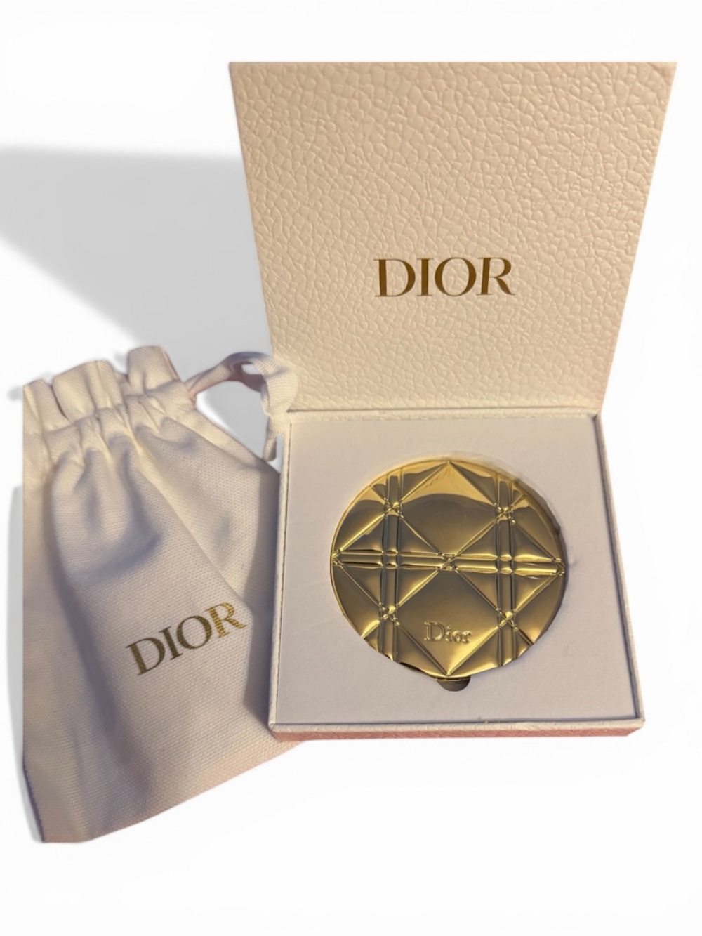 Dior Gold Mirror Compact with Dior Box and Dior Pouch
